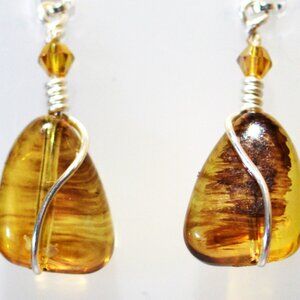 Wire-wrapped dangle earrings with lever back earhooks ED-10-032